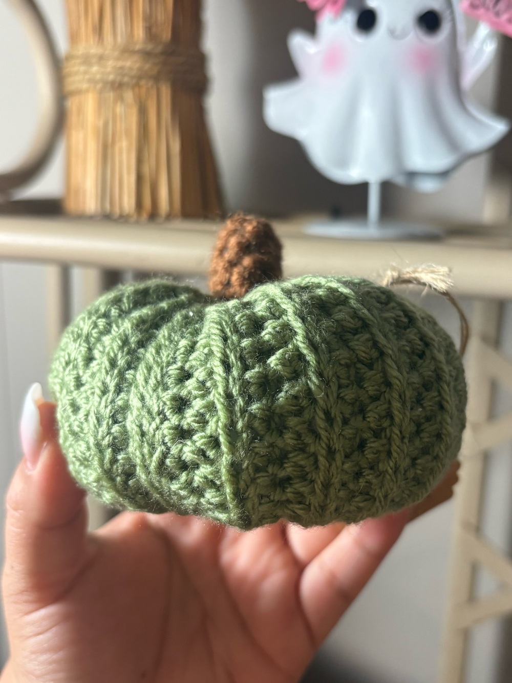 Handmade Green Crochet Pumpkin Home Accent by